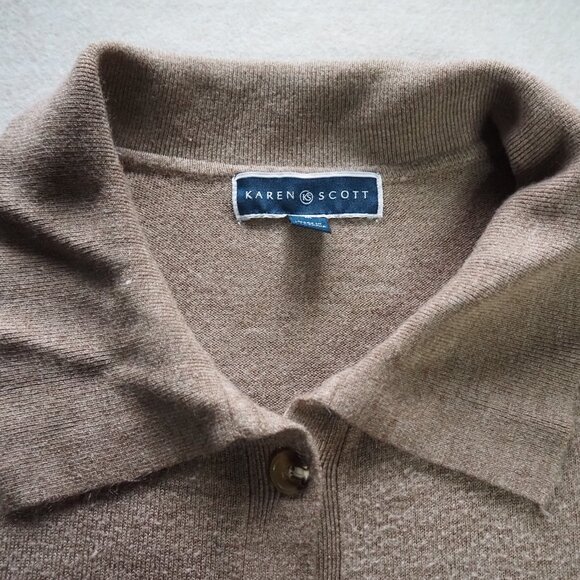 Karen Scott Luxsoft Cardigan Sweater Size M Medium Light Brown Shawl Collar Soft - Picture 3 of 8